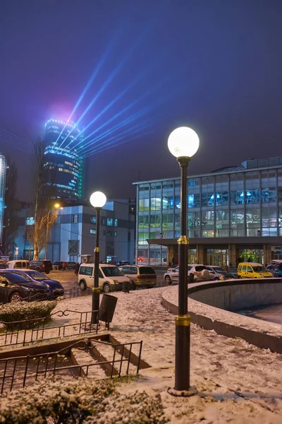 Soirée Nuit Sur Grand Fleuve Ukrainien Dniepr Avec Panorama Passerelle — Photo