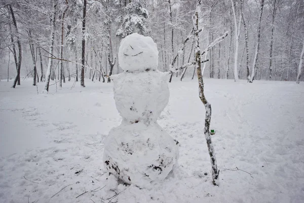 Escultura Primitiva Caseira Neve Boneco Neve — Fotografia de Stock