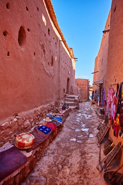 Szűk Utcák Kasbah Ait Ben Haddou Sivatagban Marokkó — Stock Fotó