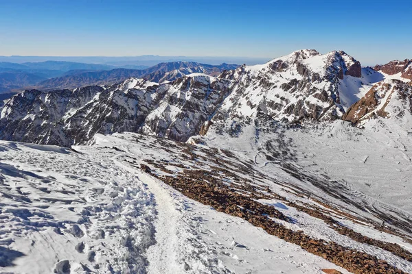 Trilha Para Escalar Toubkal Montanha Mais Alta Das Montanhas Atlas — Fotografia de Stock