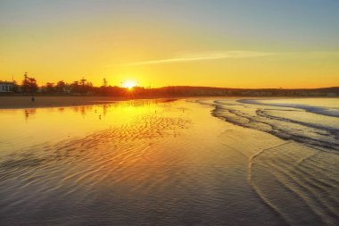 Sabah erken gündoğumu kuşları ve deniz üzerine. Fas, Essaouira