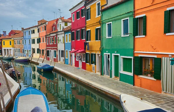 Venice Landmark Burano Island Canal Colorful Houses Boats Italy Stock Picture