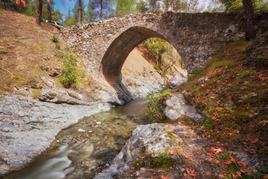 Ünlü eski Venedik taş köprü, Elia, Troodos Dağları, Kıbrıs