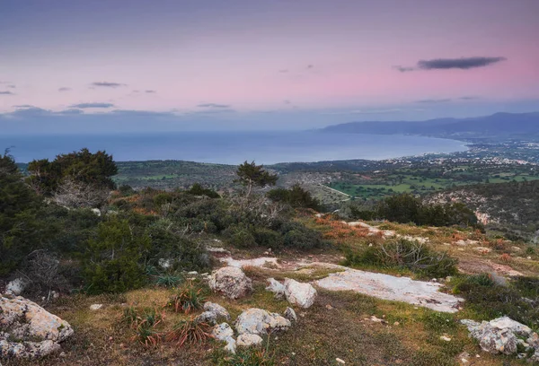 Ondergaande Zon Achter Middellandse Zee Het Akamas Cyprus Hdr Landschap — Stockfoto