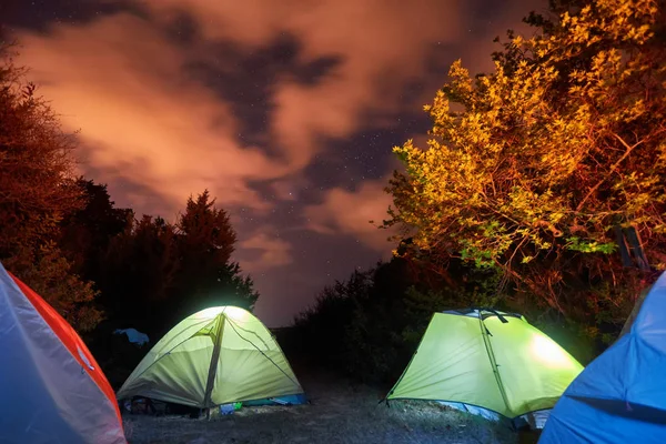 Campamento Bosque Por Noche Con Estrella — Foto de Stock
