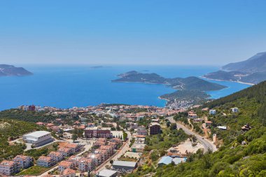 Kaş'a Türkiye'de, Türk Rivierası olarak da bilinen turkuaz Coast, açık sıcak deniz, güneşli havalarda popüler tatil şehrin havadan görünümü