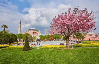 Dış Ayasofya Sophia Ayasofya Camii Müzesi, Sultanahmet, Istanbul tarihi alanları, güneşli bir günde.