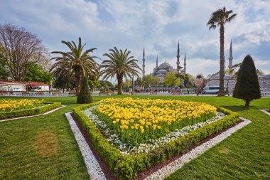 Sultanahmet Camii'nin arka plan mavi gökyüzü açık gün, istanbul, Türkiye