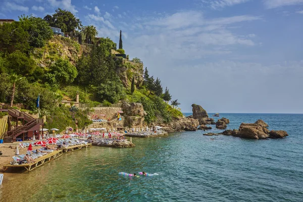 Panorama Van Antalya Kust Van Hoge Klif Met Mermerli Strand — Stockfoto