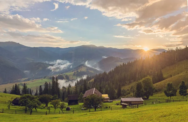 Krajina Ranní Mlha Horách Stromy — Stock fotografie