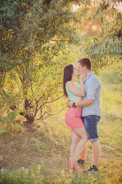 在夏天 年轻夫妇在大自然的怀抱里相爱 — 图库照片