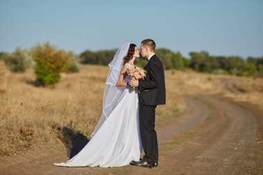 Bir yaz çayır dışında romantik anları zevk genç Düğün çifti