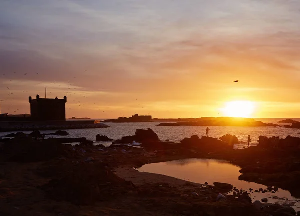 Dramatische Adembenemend Uitzicht Het Oude Fort Van Essaouira Bij Zonsondergang — Stockfoto