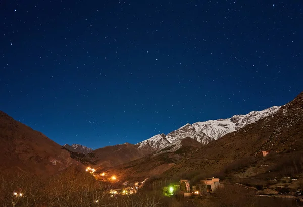 Kasbah Toubkal Imlil Atlasz Hegység Marokkóban Éjszakai Kép — Stock Fotó