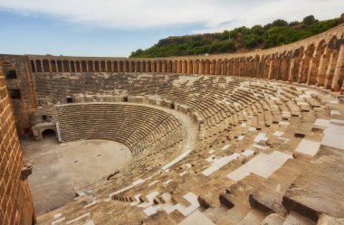 Antalya, Türkiye'deki Aspendos antik amfitiyatro. stok görüntü
