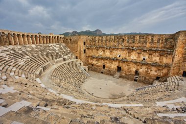 Antalya, Türkiye'deki Aspendos antik amfitiyatro. stok görüntü