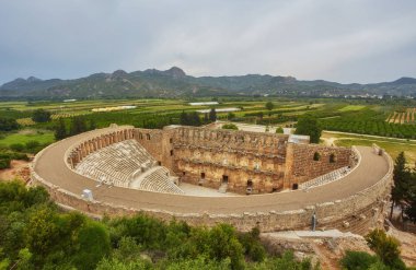 Antalya, Türkiye'deki Aspendos antik amfitiyatro. stok görüntü