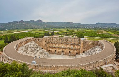 Antalya, Türkiye'deki Aspendos antik amfitiyatro. stok görüntü
