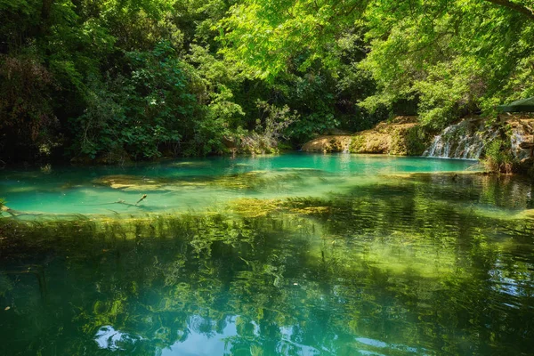 Estanque Con Agua Azul Clara Bosque Tropical — Foto de Stock