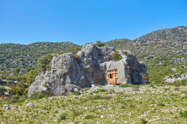 Antik şehir, Myra Demre yakınındaki. Türkiye. Küçük Asya, antik mezar kayaya yapılmış