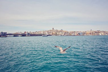 Güneşli bir günde bir ısmarlayarak Istanbul ve boğaz Bay tarafındaki Galata Kulesi vurdu