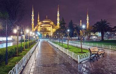 Mehmet Akif Ersoy Parkı'ndan Sultanahmet Camii gece görünümü