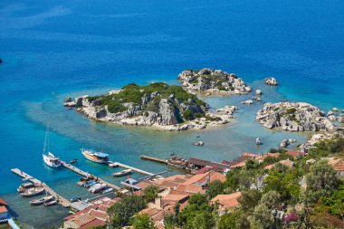 Kekova Adası ve Simena Kalesi, Kaş Antalya Türkiye Kaleköy doğal görünümünü.