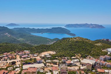 Kaş'a Türkiye'de, Türk Rivierası olarak da bilinen turkuaz Coast, açık sıcak deniz, güneşli havalarda popüler tatil şehrin havadan görünümü
