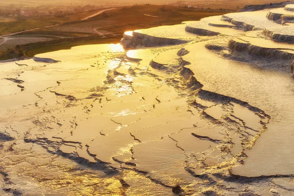 Piscine Terrazze Travertino Naturale Tramonto Pamukkale Turchia — Foto Stock