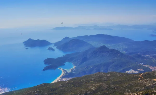 Luftaufnahme Der Blauen Lagune Und Des Kieselstrandes Oludeniz Bezirk Fethiye — Stockfoto