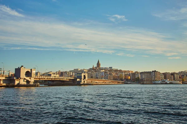 Exposição Longa Paisagem Urbana Istambul Uma Noite Ponte Galata Golfo — Fotografia de Stock