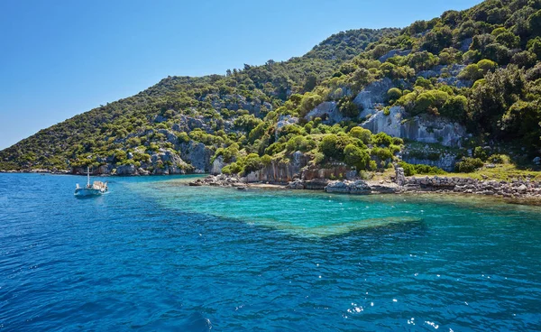 Potopené Město Kekova Zátoce Uchagiz Pohled Moře Provincii Antalya Turecko — Stock fotografie