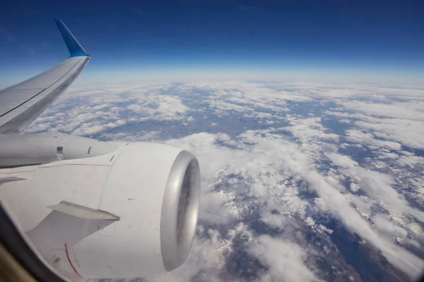 Vista Bela Nuvem Asa Avião Janela — Fotografia de Stock