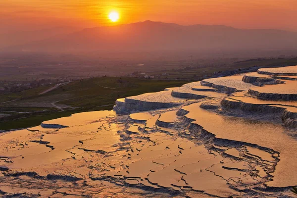 Belo Nascer Sol Piscinas Travertino Natural Terraços Pamukkale Castelo Algodão — Fotografia de Stock