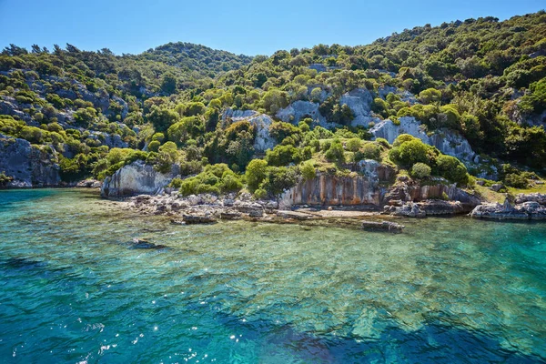 Moře Blízkosti Trosek Starobylého Města Ostrově Kekova Turecko — Stock fotografie