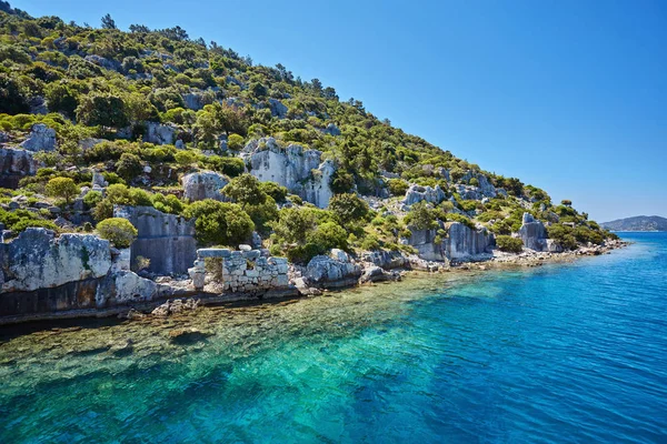 Moře Blízkosti Trosek Starobylého Města Ostrově Kekova Turecko — Stock fotografie