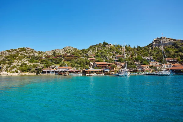 Starożytna Wioska Simena Wybrzeżu Morza Śródziemnego Rejonie Kekova Prowincji Antalya — Zdjęcie stockowe