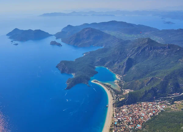 Vista Aérea Incrível Lagoa Azul Oludeniz Turquia Paisagem Verão Com — Fotografia de Stock