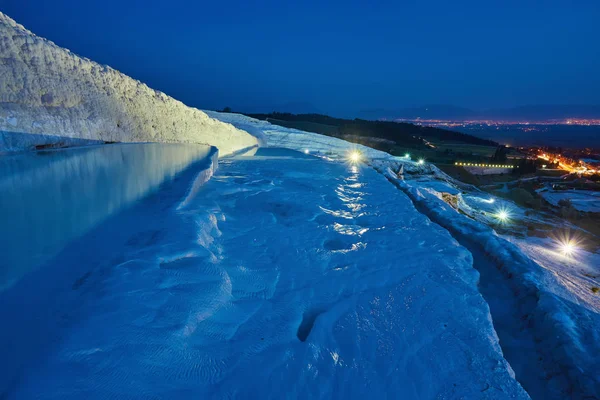 Travertijn Terrassen Pamukkale Nachts Turkije — Stockfoto