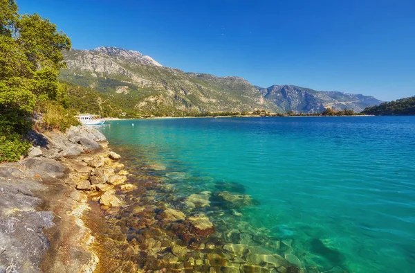 Fantastiska Flygfoto Över Blue Lagoon Oludeniz Turkiet Sommar Landskap Med — Stockfoto