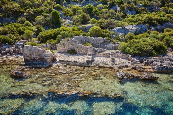 Potopené Město Kekova Zátoce Uchagiz Pohled Moře Provincii Antalya Turecko — Stock fotografie