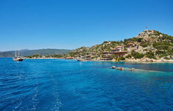 Antiguo Pueblo Simena Orillas Del Mar Mediterráneo Zona Kekova Provincia — Foto de Stock