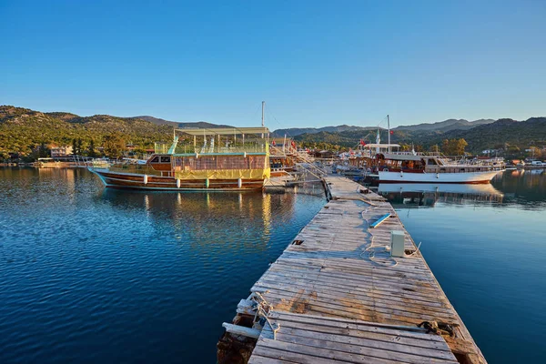 City dock of boats. Marine parking of boats and yachts in Kekova is a sunken city in Turkey.