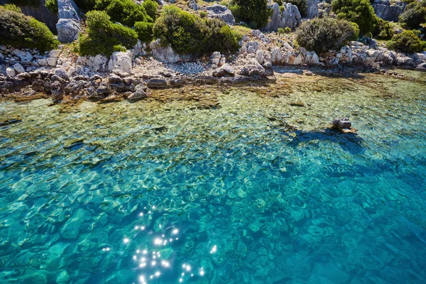 Cidade Afundada Kekova Baía Uchagiz Vista Mar Província Antalya Turquia — Fotografia de Stock