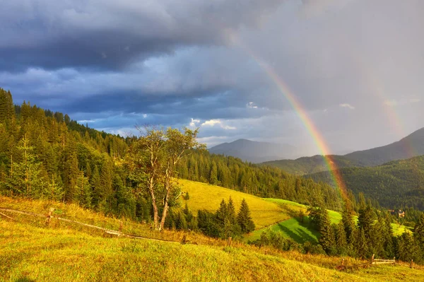 Rainbow and sunshine after rain — Stock Photo, Image