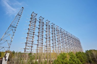 Telecommunication radio center in Pripyat, Chernobyl area known as the Arc or Duga and so called Russian woodpecker  clipart