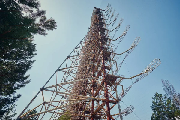 Large antenna field. Soviet radar system Duga at Chernobyl nuclear power plant. ABM missile defense. Antenna field, over-the-horizon radar. — Stock Photo, Image