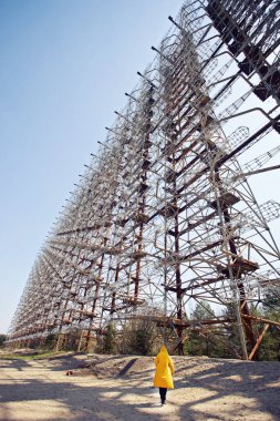 Telecommunication radio center in Pripyat, Chernobyl area known as the Arc or Duga and so called Russian woodpecker clipart