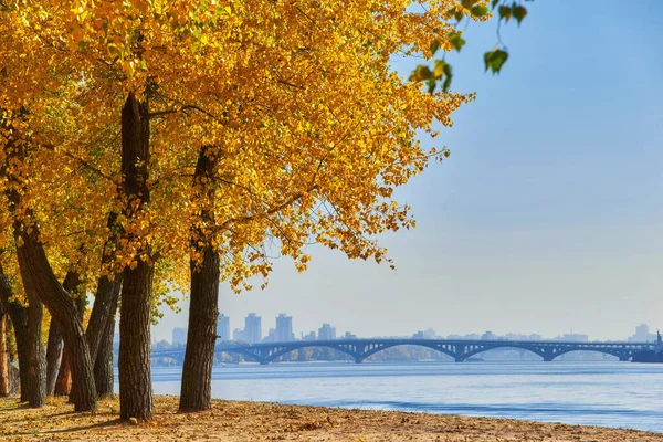 Pont métro à travers le fleuve Dniepr à Kiev . — Photo