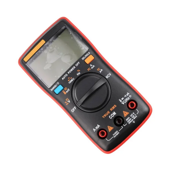 Hitam Digital Multimeter Diisolasi Latar Belakang Putih Pada Hari Kering — Stok Foto